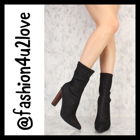 ♥️HOST PICK Denim Mid Calf Wooden Heel Booties. - Picture 3 of 5
